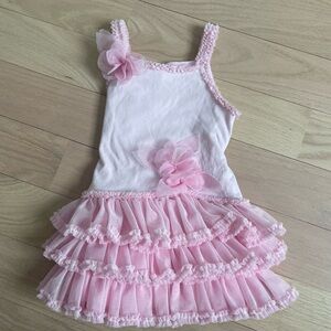 18m Isobella & Chloe pink applique ruffled tank dress, perfect condition!